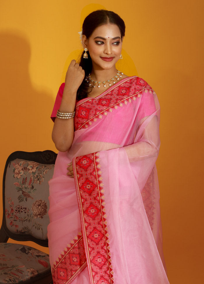 Pink Organza Saree With Blouse Piece - Indian Silk House Agencies