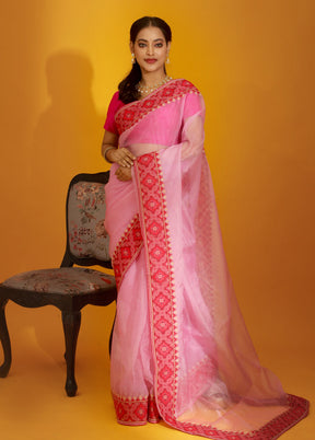 Pink Organza Saree With Blouse Piece - Indian Silk House Agencies