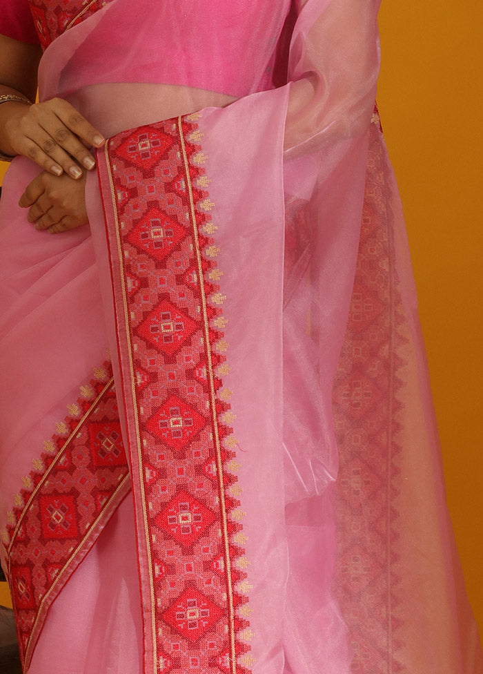 Pink Organza Saree With Blouse Piece - Indian Silk House Agencies