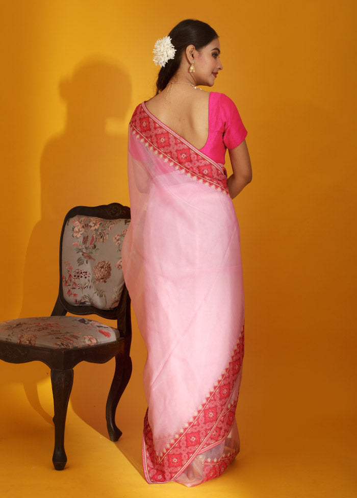 Pink Organza Saree With Blouse Piece - Indian Silk House Agencies