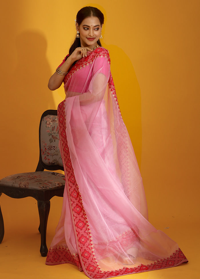 Pink Organza Saree With Blouse Piece - Indian Silk House Agencies