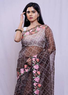 Maroon Organza Saree With Blouse Piece - Indian Silk House Agencies