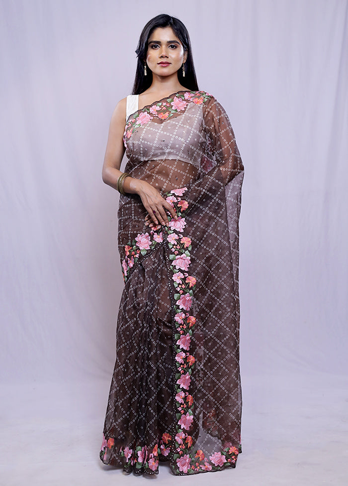 Maroon Organza Saree With Blouse Piece - Indian Silk House Agencies