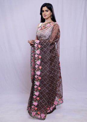 Maroon Organza Saree With Blouse Piece - Indian Silk House Agencies