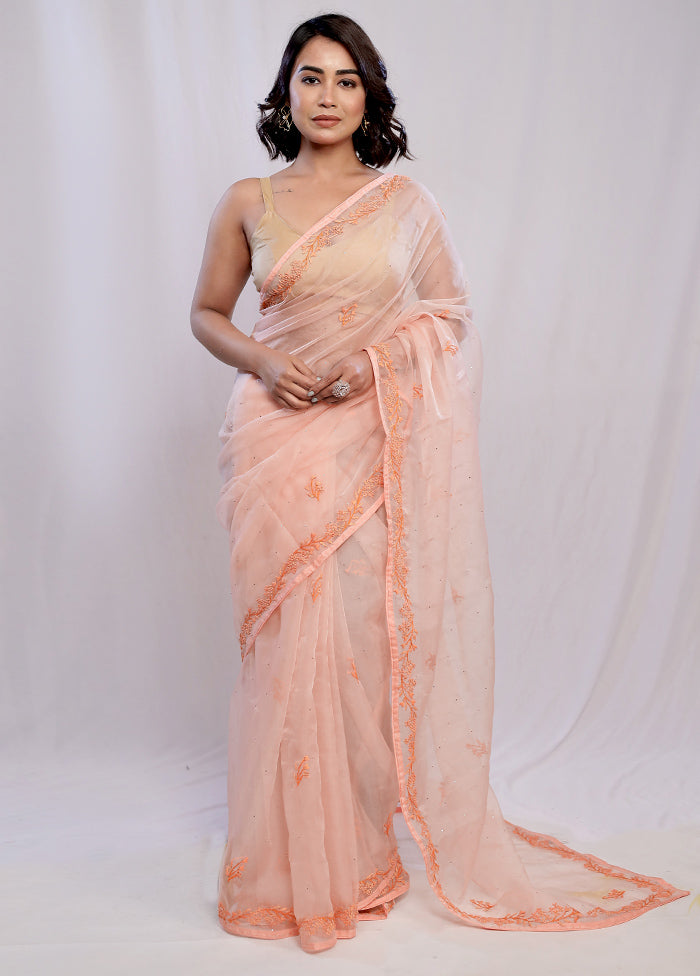 Peach Organza Saree With Blouse Piece - Indian Silk House Agencies