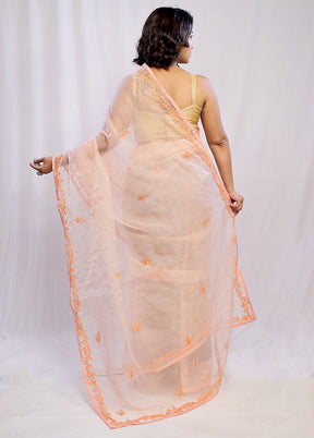 Peach Organza Saree With Blouse Piece - Indian Silk House Agencies