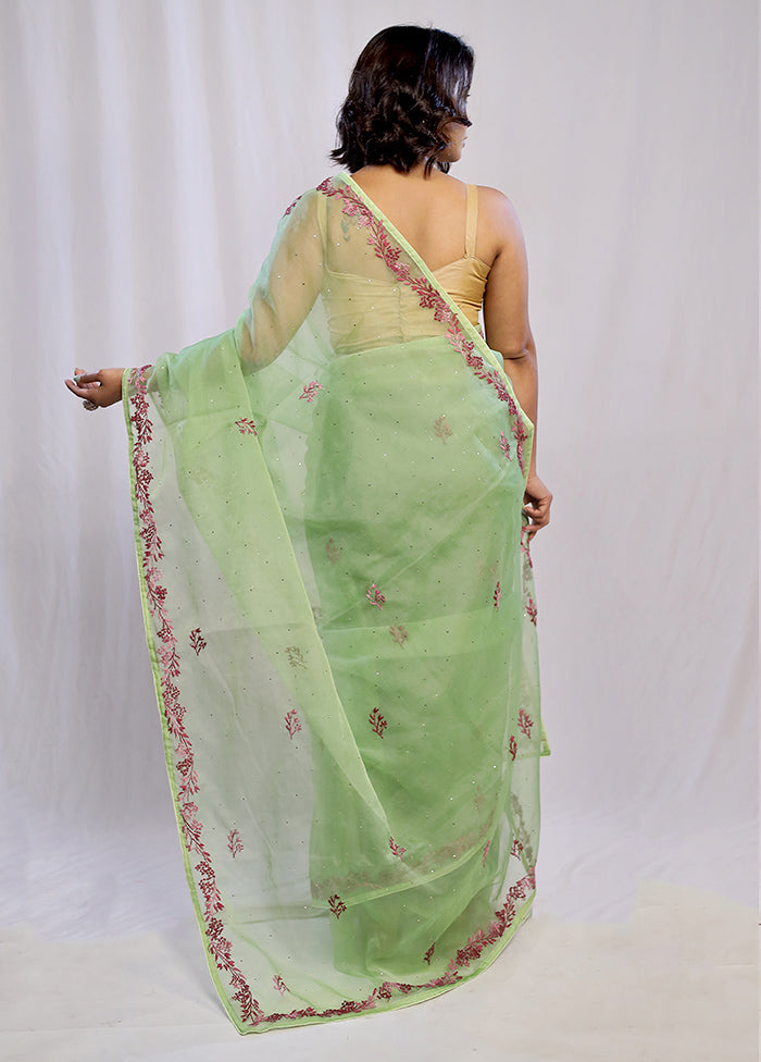 Green Organza Saree With Blouse Piece - Indian Silk House Agencies