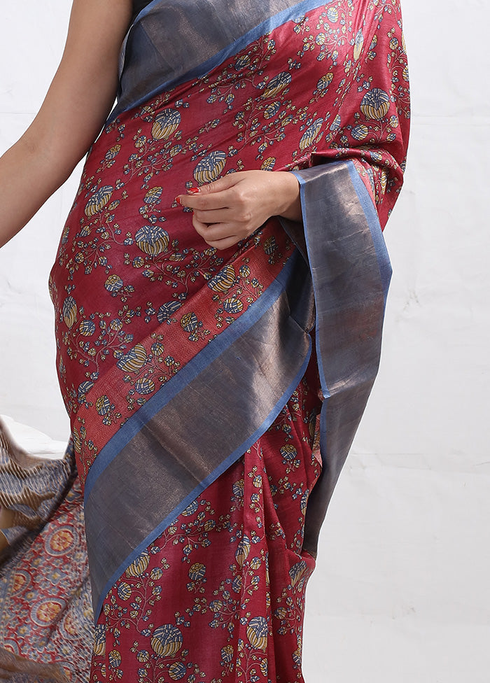 Pink Tussar Silk Saree With Blouse Piece - Indian Silk House Agencies