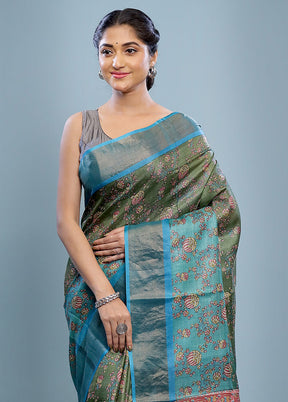 Green Tussar Silk Saree With Blouse Piece - Indian Silk House Agencies