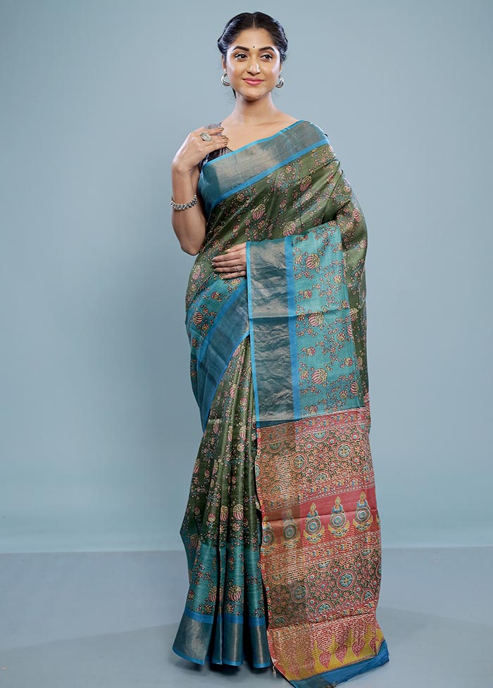 Green Tussar Silk Saree With Blouse Piece - Indian Silk House Agencies