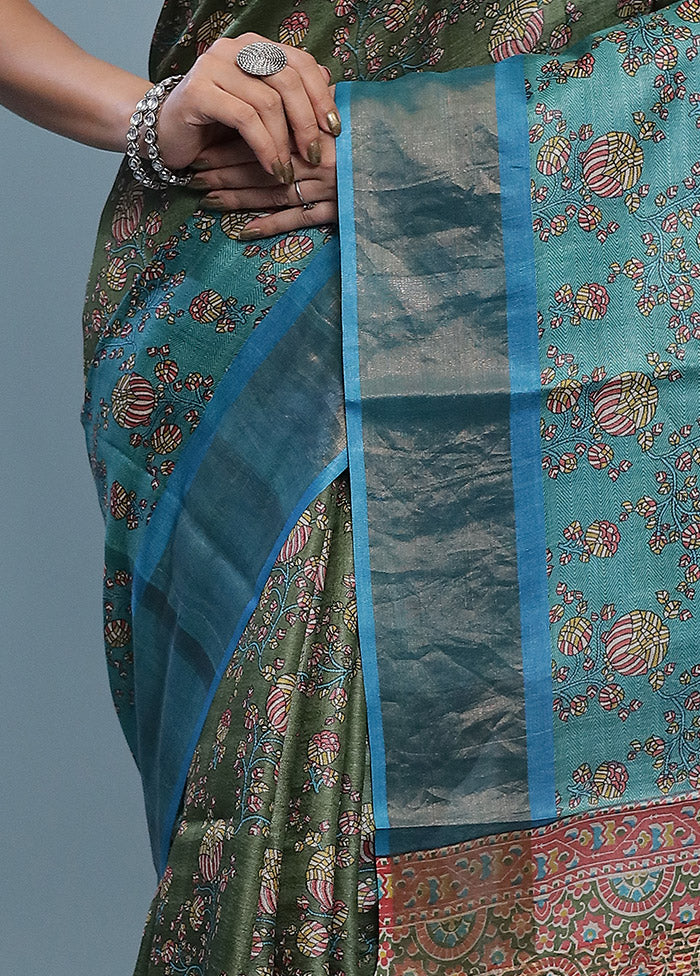 Green Tussar Silk Saree With Blouse Piece - Indian Silk House Agencies