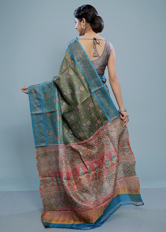 Green Tussar Silk Saree With Blouse Piece - Indian Silk House Agencies