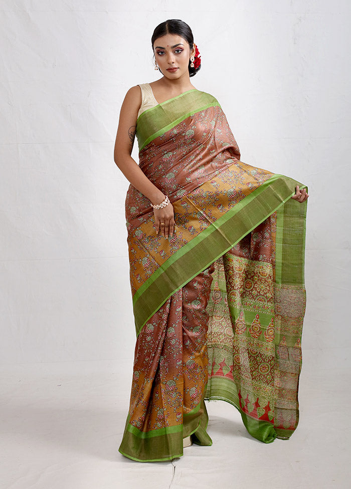 Rust Tussar Silk Saree With Blouse Piece - Indian Silk House Agencies