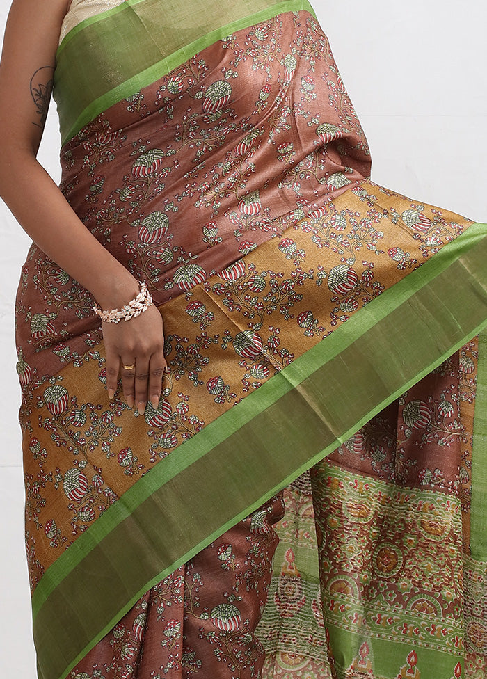 Rust Tussar Silk Saree With Blouse Piece - Indian Silk House Agencies