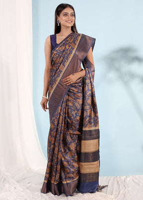 Blue Tussar Silk Saree With Blouse Piece - Indian Silk House Agencies