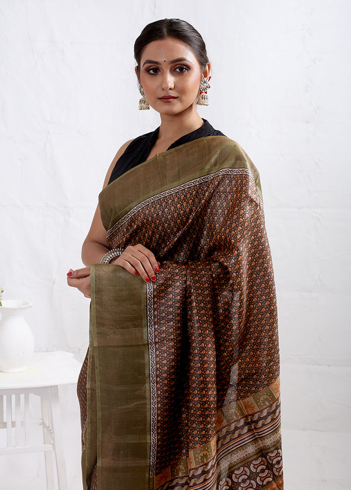 Brown Tussar Silk Saree With Blouse Piece - Indian Silk House Agencies