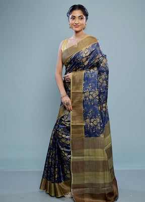 Blue Tussar Silk Saree With Blouse Piece - Indian Silk House Agencies