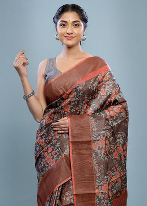 Brown Tussar Silk Saree With Blouse Piece - Indian Silk House Agencies