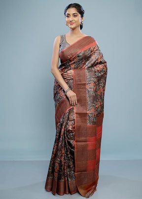 Brown Tussar Silk Saree With Blouse Piece - Indian Silk House Agencies