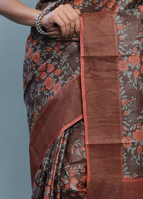 Brown Tussar Silk Saree With Blouse Piece - Indian Silk House Agencies