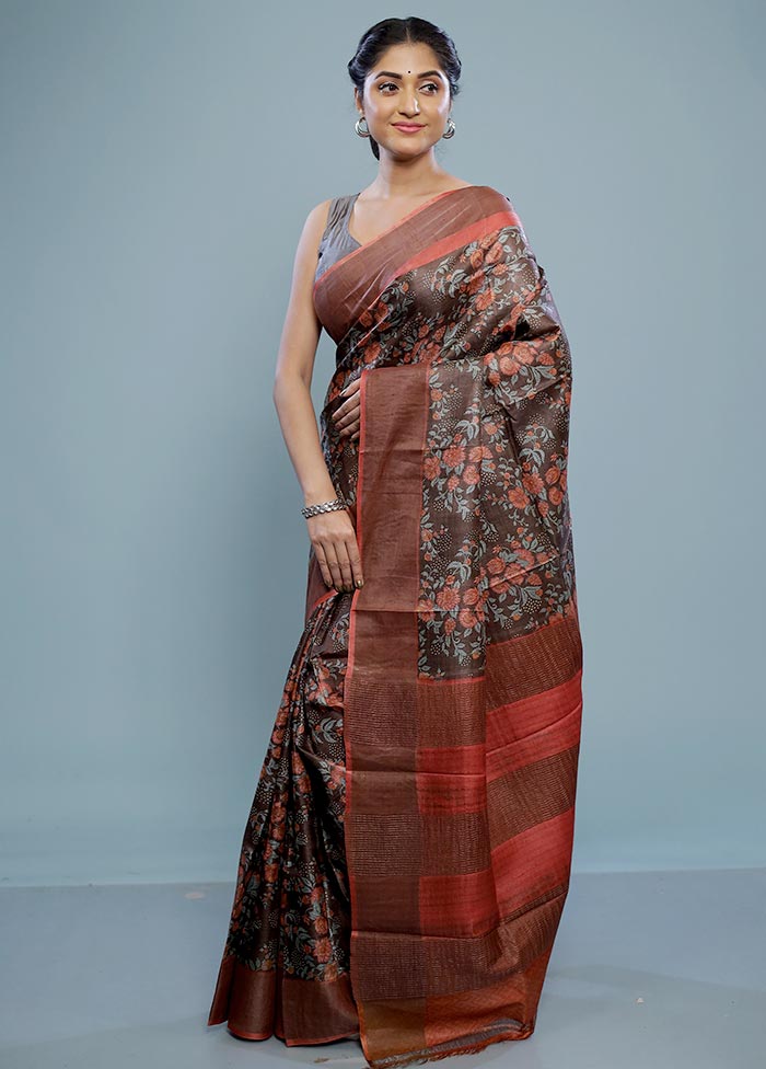 Brown Tussar Silk Saree With Blouse Piece - Indian Silk House Agencies