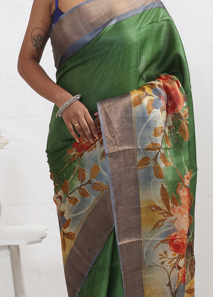 Green Tussar Silk Saree With Blouse Piece - Indian Silk House Agencies