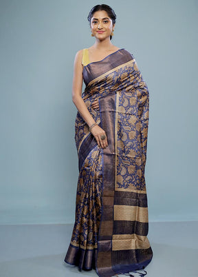 Blue Tussar Silk Saree With Blouse Piece - Indian Silk House Agencies