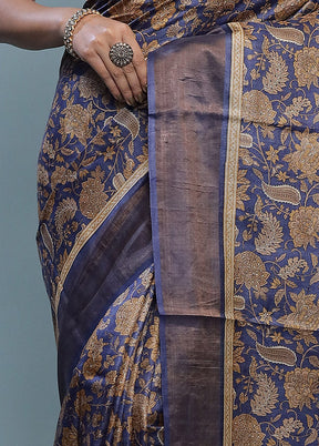 Blue Tussar Silk Saree With Blouse Piece - Indian Silk House Agencies