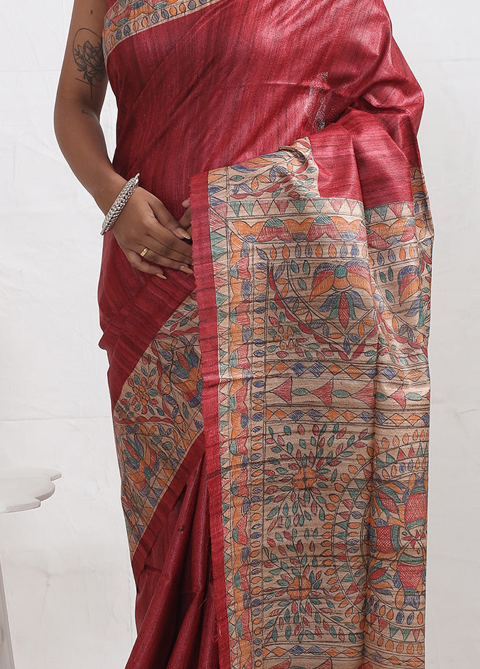 Pink Madhubani Printed Tussar Silk Saree With Blouse Piece - Indian Silk House Agencies