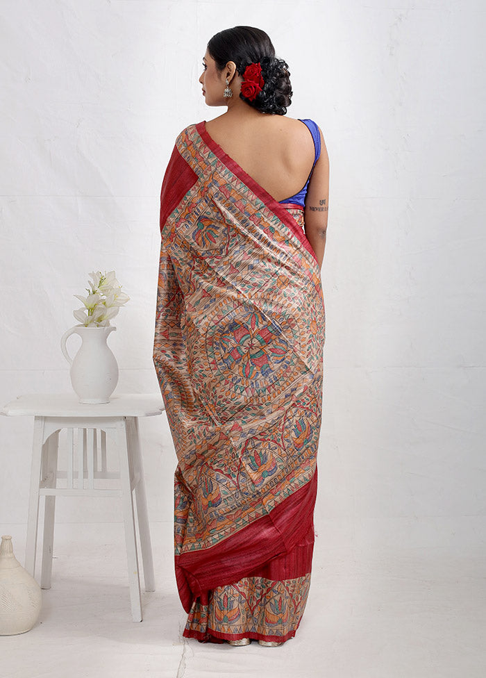 Pink Madhubani Printed Tussar Silk Saree With Blouse Piece - Indian Silk House Agencies