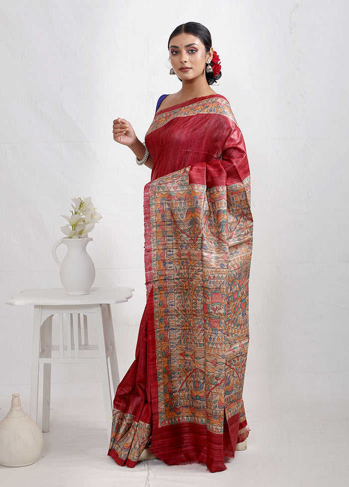 Pink Madhubani Printed Tussar Silk Saree With Blouse Piece - Indian Silk House Agencies