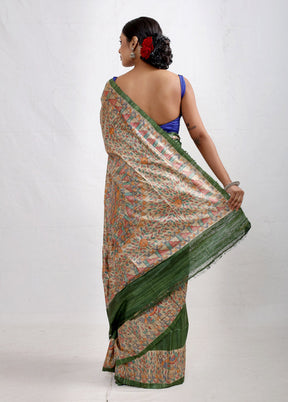 Green Madhubani Printed Tussar Silk Saree With Blouse Piece - Indian Silk House Agencies