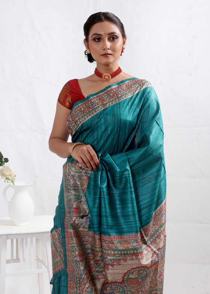 Green Tussar Pure Silk Saree With Blouse Piece - Indian Silk House Agencies