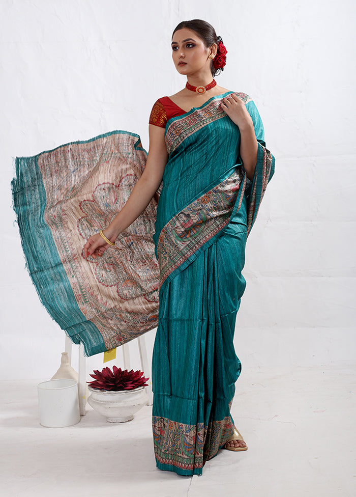 Green Tussar Pure Silk Saree With Blouse Piece - Indian Silk House Agencies