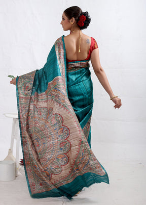 Green Tussar Pure Silk Saree With Blouse Piece - Indian Silk House Agencies