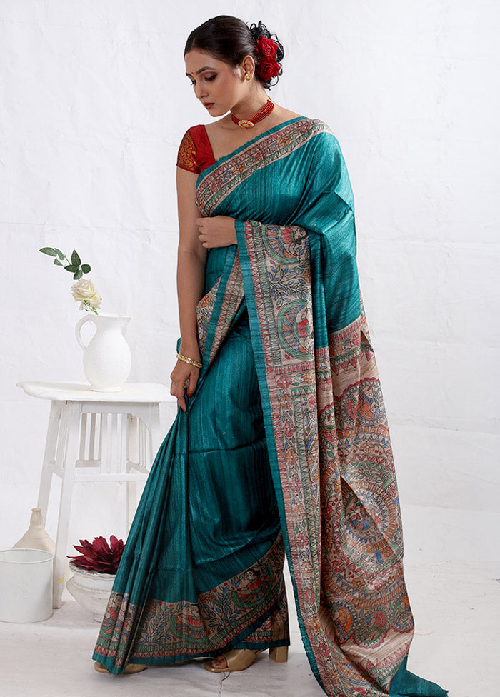 Green Tussar Pure Silk Saree With Blouse Piece - Indian Silk House Agencies