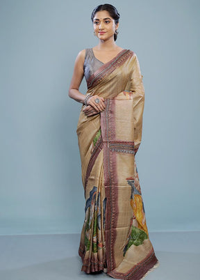 Cream Embroidered Tussar Silk Saree With Blouse Piece - Indian Silk House Agencies