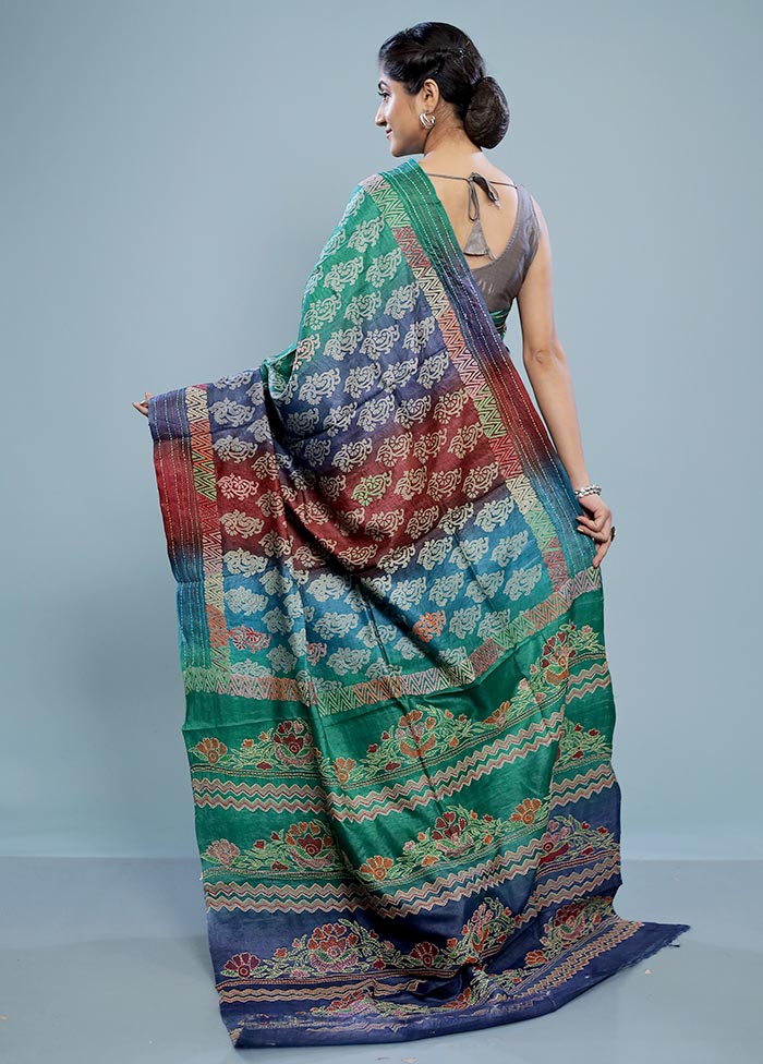 Green Tussar Silk Saree With Blouse Piece - Indian Silk House Agencies