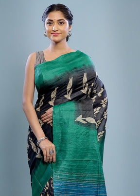 Black Tussar Silk Saree With Blouse Piece - Indian Silk House Agencies