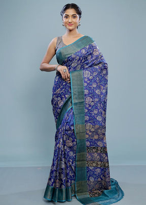 Blue Tussar Silk Saree With Blouse Piece - Indian Silk House Agencies