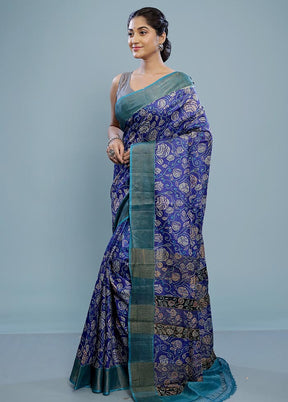 Blue Tussar Silk Saree With Blouse Piece - Indian Silk House Agencies