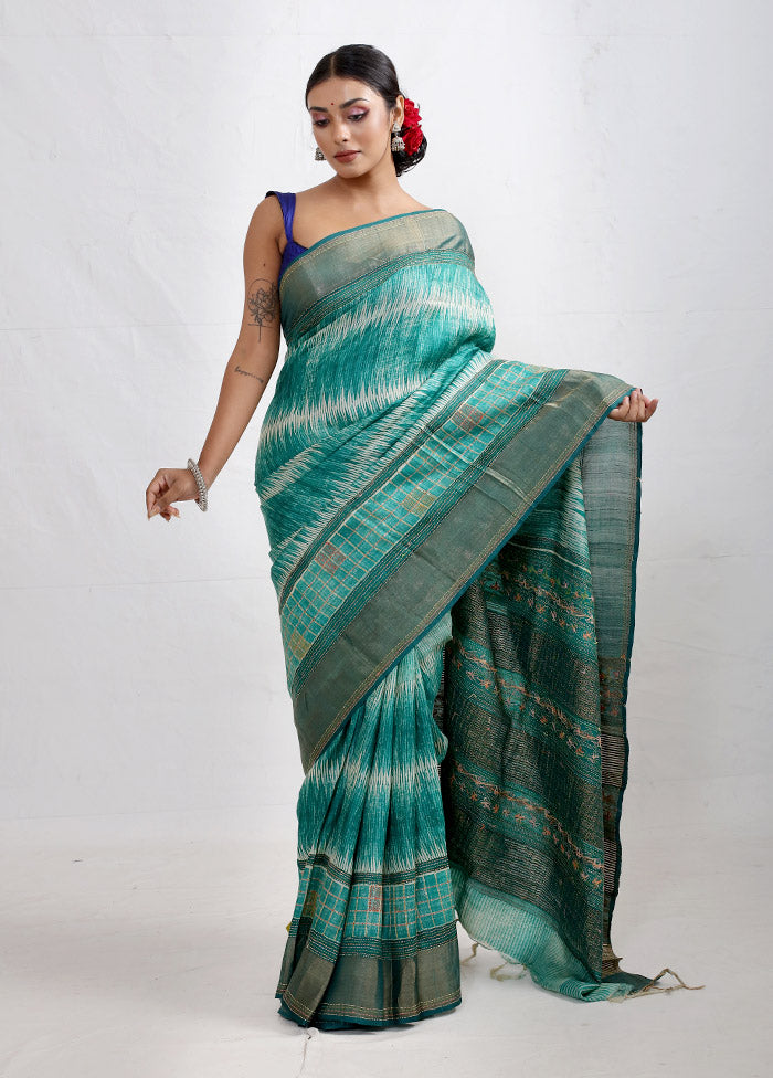 Sky Blue Tussar Silk Saree With Blouse Piece - Indian Silk House Agencies