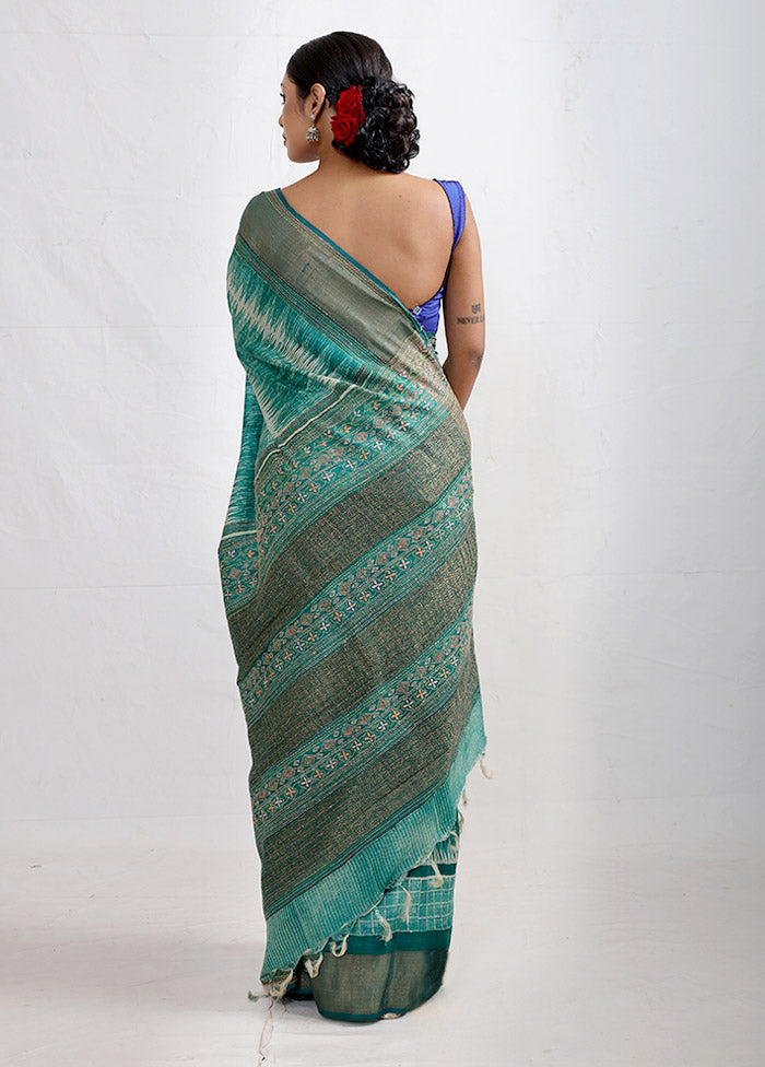 Sky Blue Tussar Silk Saree With Blouse Piece - Indian Silk House Agencies