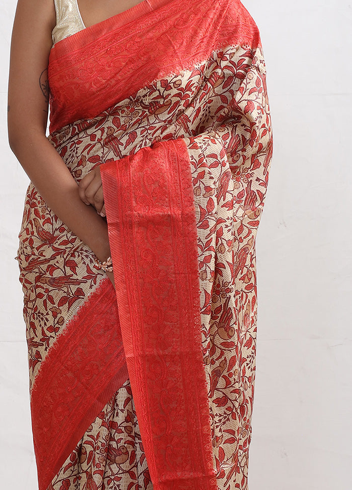 Cream Embroidered Tussar Silk Saree With Blouse Piece - Indian Silk House Agencies