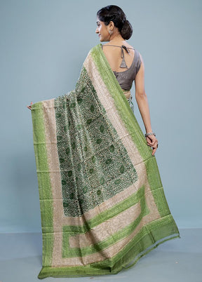 Green Embroidered Tussar Silk Saree With Blouse Piece - Indian Silk House Agencies