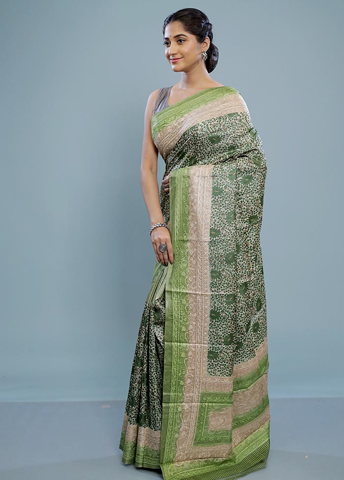 Green Embroidered Tussar Silk Saree With Blouse Piece - Indian Silk House Agencies