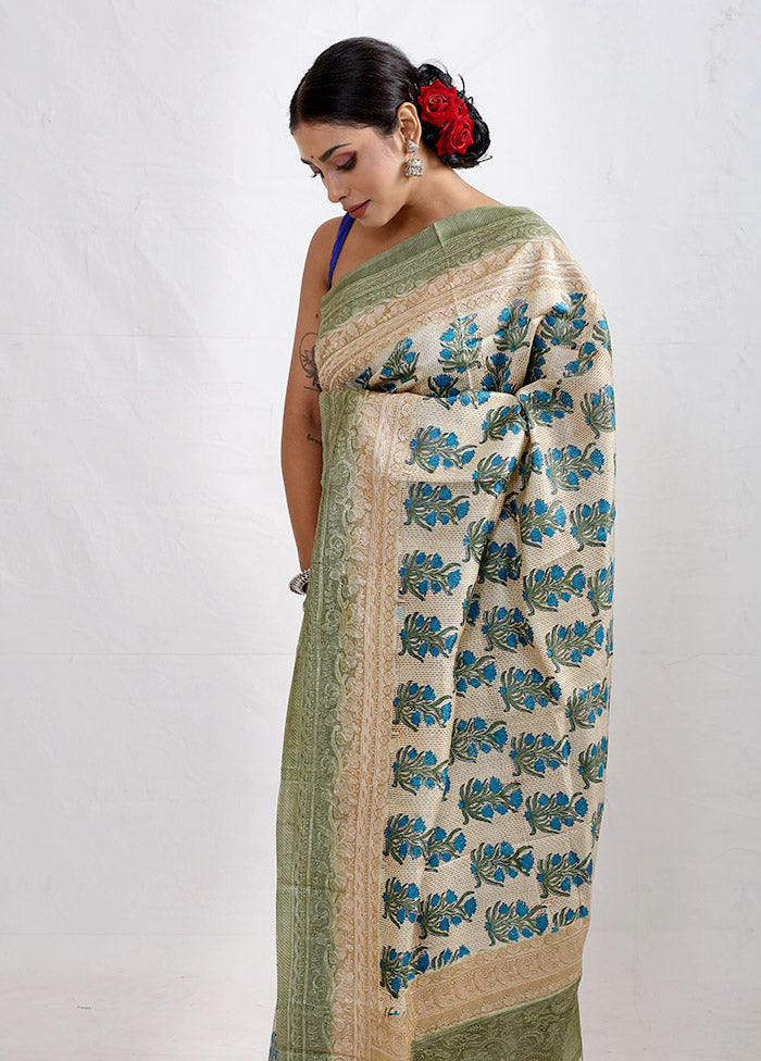 Cream Embroidered Tussar Silk Saree With Blouse Piece - Indian Silk House Agencies