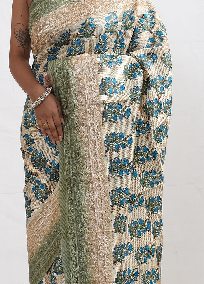 Cream Embroidered Tussar Silk Saree With Blouse Piece - Indian Silk House Agencies