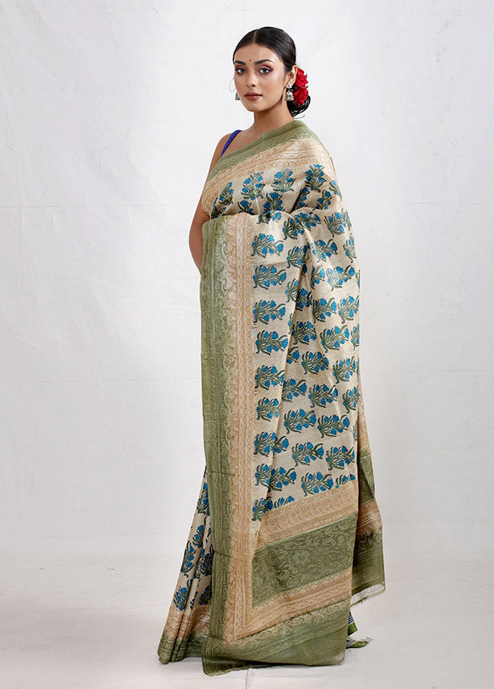 Cream Embroidered Tussar Silk Saree With Blouse Piece - Indian Silk House Agencies