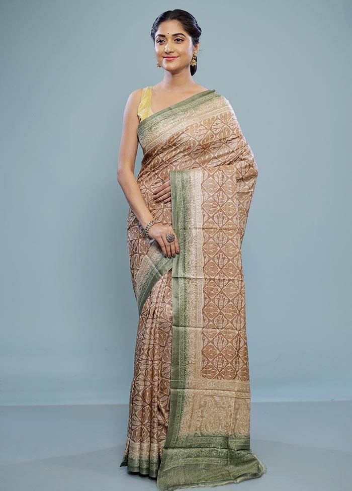 Cream Embroidered Tussar Silk Saree With Blouse Piece - Indian Silk House Agencies